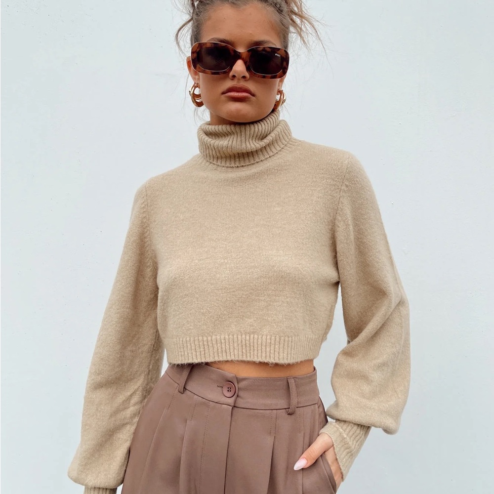 Princess Polly Zahara Cropped Turtleneck Sweater Beige